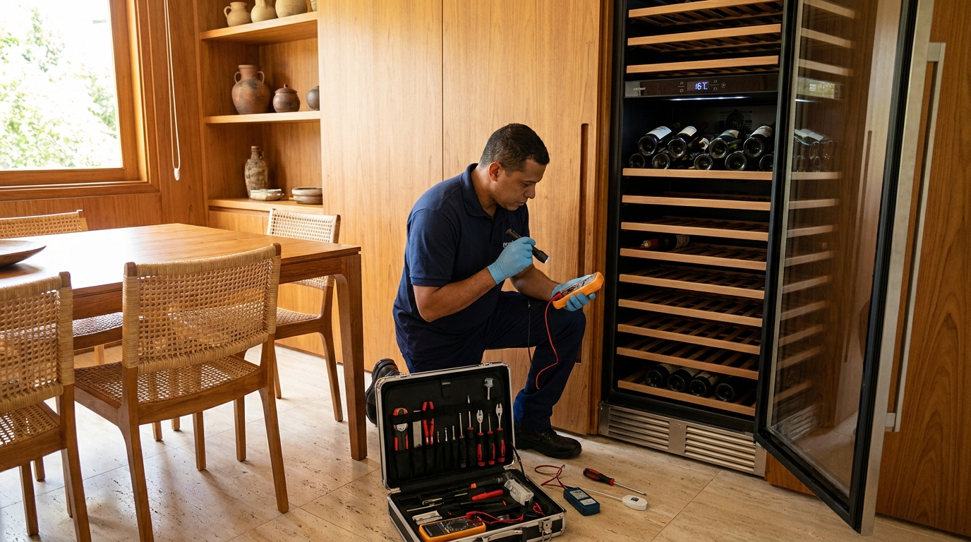 Substituição de termostato em adega climatizada em visita técnica em Marília‑SP